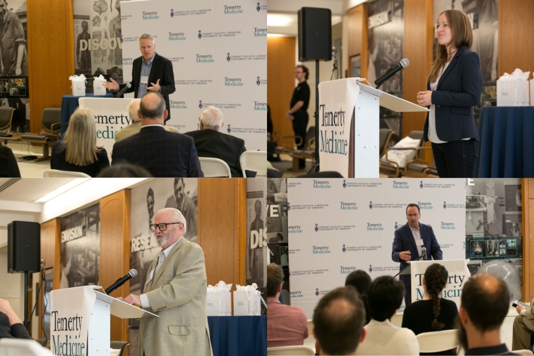 Composite image of four speakers (clockwise from top-left): Justin Nodwell, Lucie Wolf, Stephane Angers and Peter Lewis