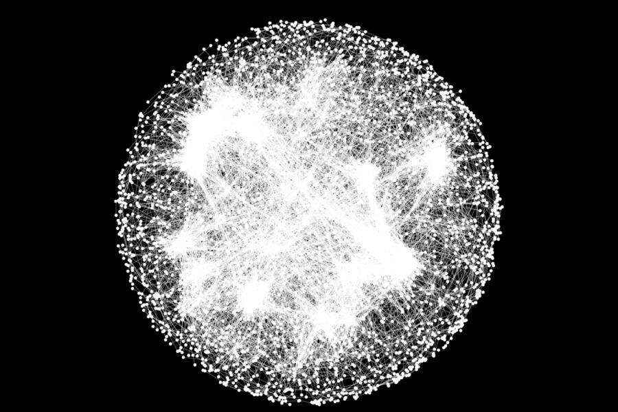 network diagram shoiwing how thousands of yeast genes are connected to each other