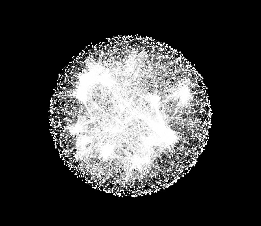 a network hairball diagram showing how thousands of genes are connected