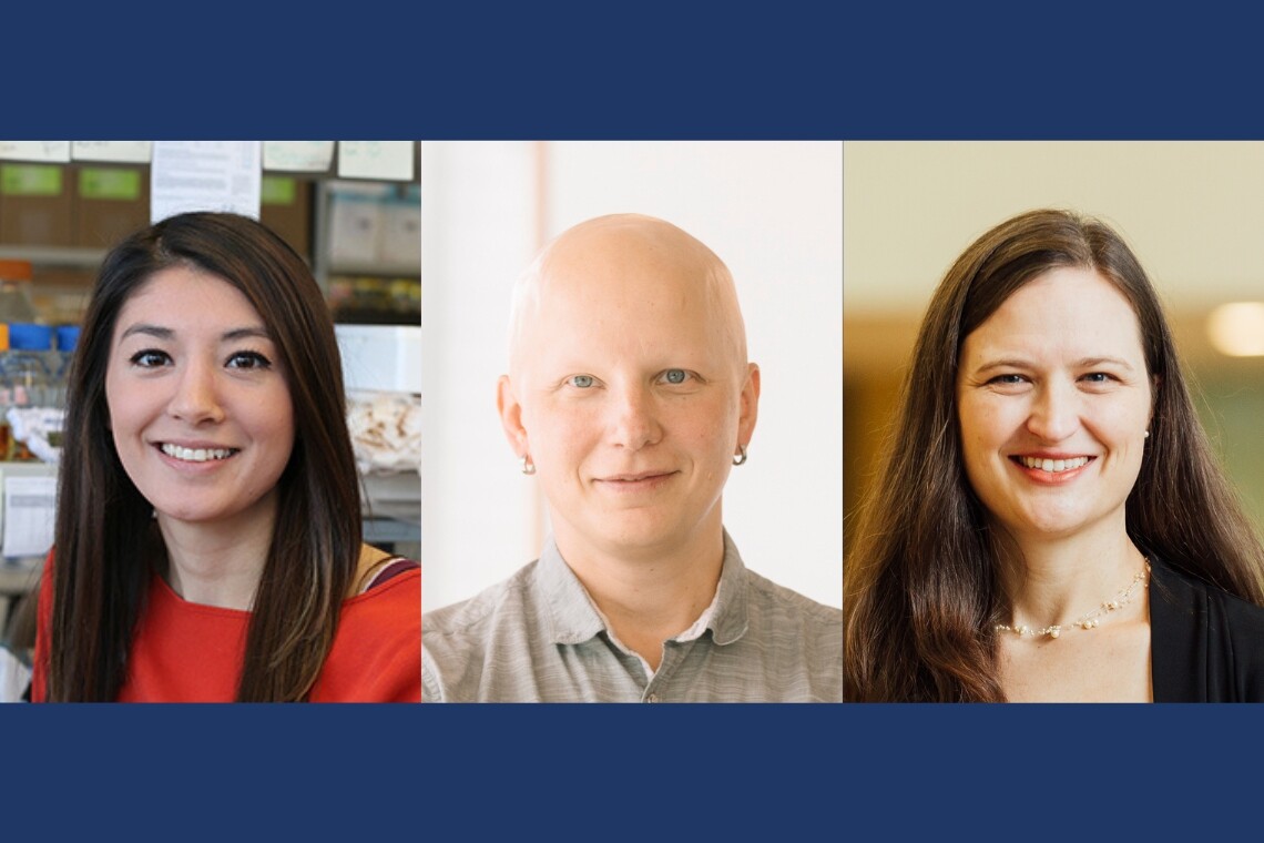 Composite of headshots of Jessica Lacoste, Mikko Taipale and Anne Carpenter on a dark blue background