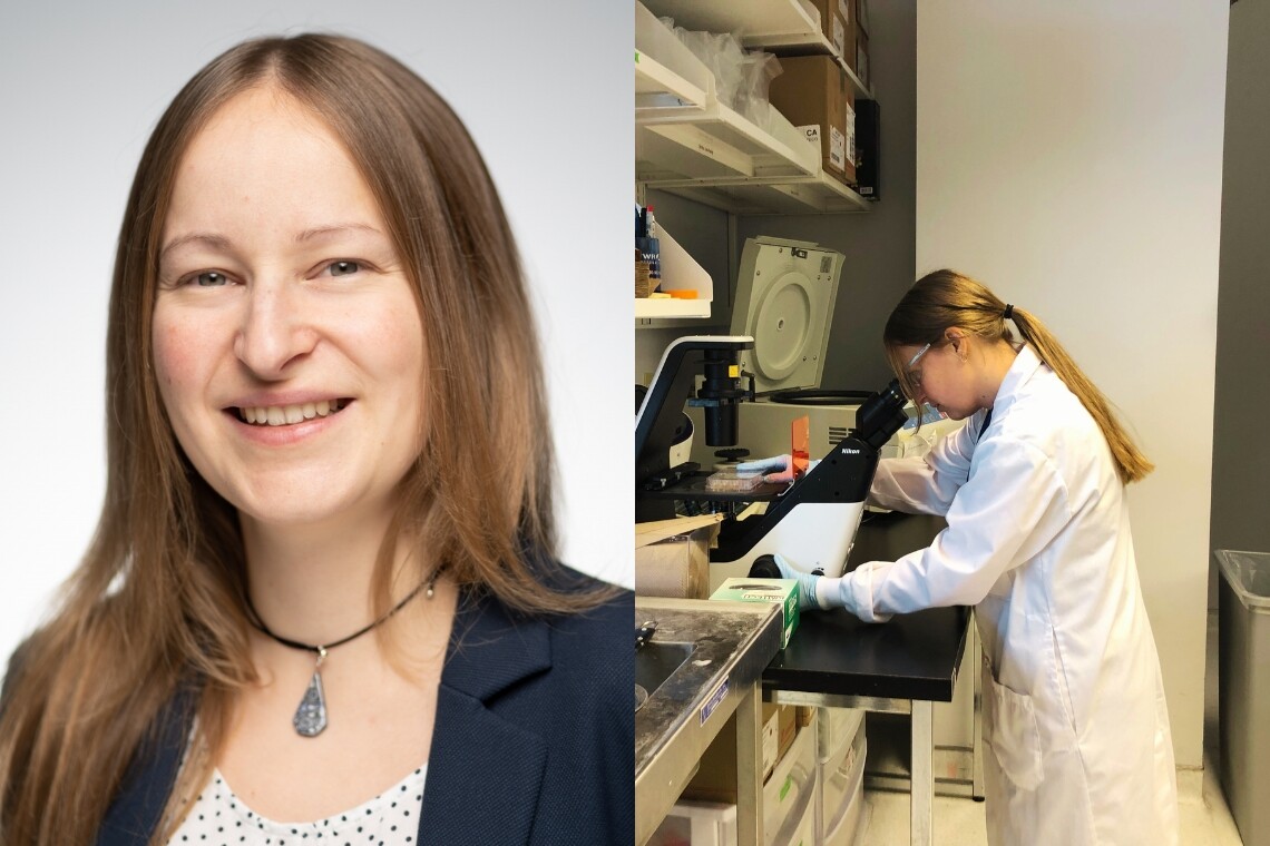 Lucie Wolf (left: portrait, right: in the lab)